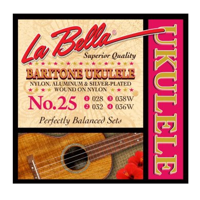 LA BELLA UKULELE 25 -- струны для укулеле (баритон) 028-032-038w-036, чёрный нейлон