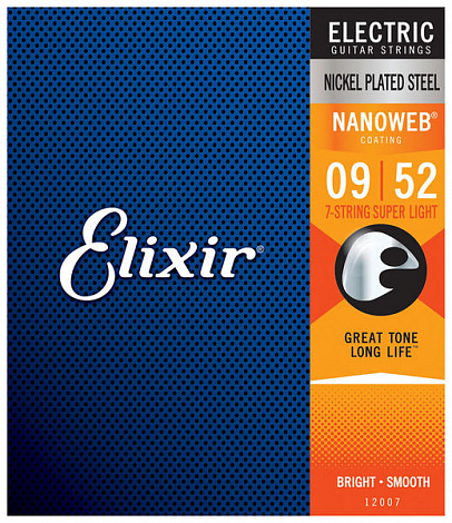 ELIXIR 12007 NANOWEB -- струны для 7-струнной электрогитары, никелир. сталь, Super Light 9-52