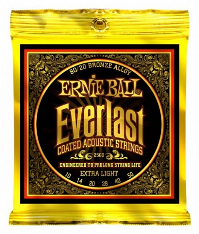 ERNIE BALL 2560 -- ������ ��� ������������ ������ Everlast Coated Extra Light (10-14-20w-28-40-50) 