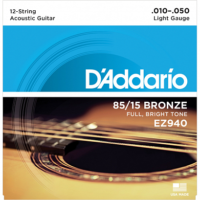 D'ADDARIO EZ940 -- струны для акустической гитары, 12 струн бронза 85/15 Light 10-50