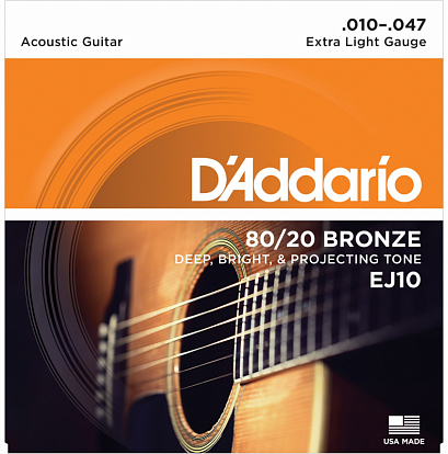 D'ADDARIO EJ10 BRONZE -- струны для акустической гитары, бронза 80/20, Extra Light 10-47