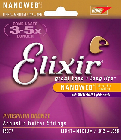 ELIXIR 16077 --      Phos Bronze, NanoWeb Custom Light (012-015-022-032-0