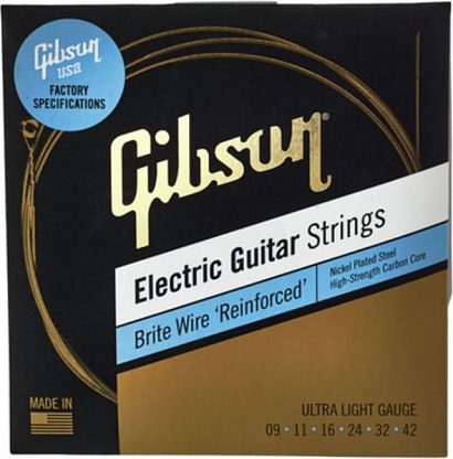 GIBSON SEG-BWR9 BRITE WIRE REINFORCED ELECTIC GUITAR STRINGS ULTRA LIGHT --   