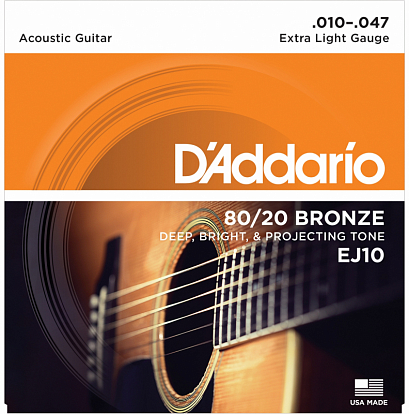 D'ADDARIO EJ10 BRONZE -- ������ ��� ������������ ������, ������ 80/20, Extra Light 10-47