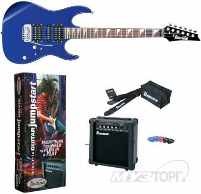 IBANEZ  GRX 70 DX JU JEWEL BLUE -- набор начинающего гитариста: электрогитара, цвет синий, фурнитура