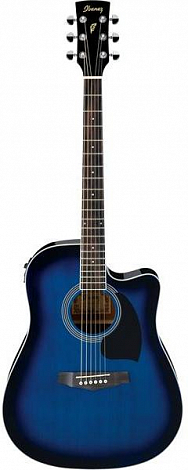 IBANEZ PF15ECE-TBS --  электроакустическая гитара, цвет синий, матовый, топ ель, махогани обечайка и