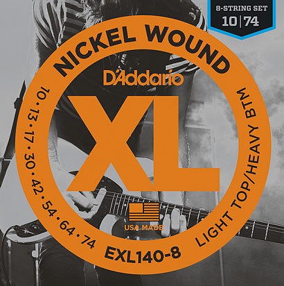 D'ADDARIO EXL140-8 Nickel Wound -- струны для  8-струнной электрогитары, Light/Heavy, 10-74