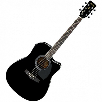 IBANEZ PF15ECE-BK --  электроакустическая гитара, цвет черный, матовый, топ ель, махогани обечайка и