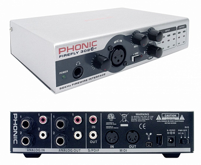 PHONIC FIREFLY 302 PLUS -- �������������� 24 ��� 192 ���. 1 ���� +2 �������� �����, 2 ������, S/PDIF